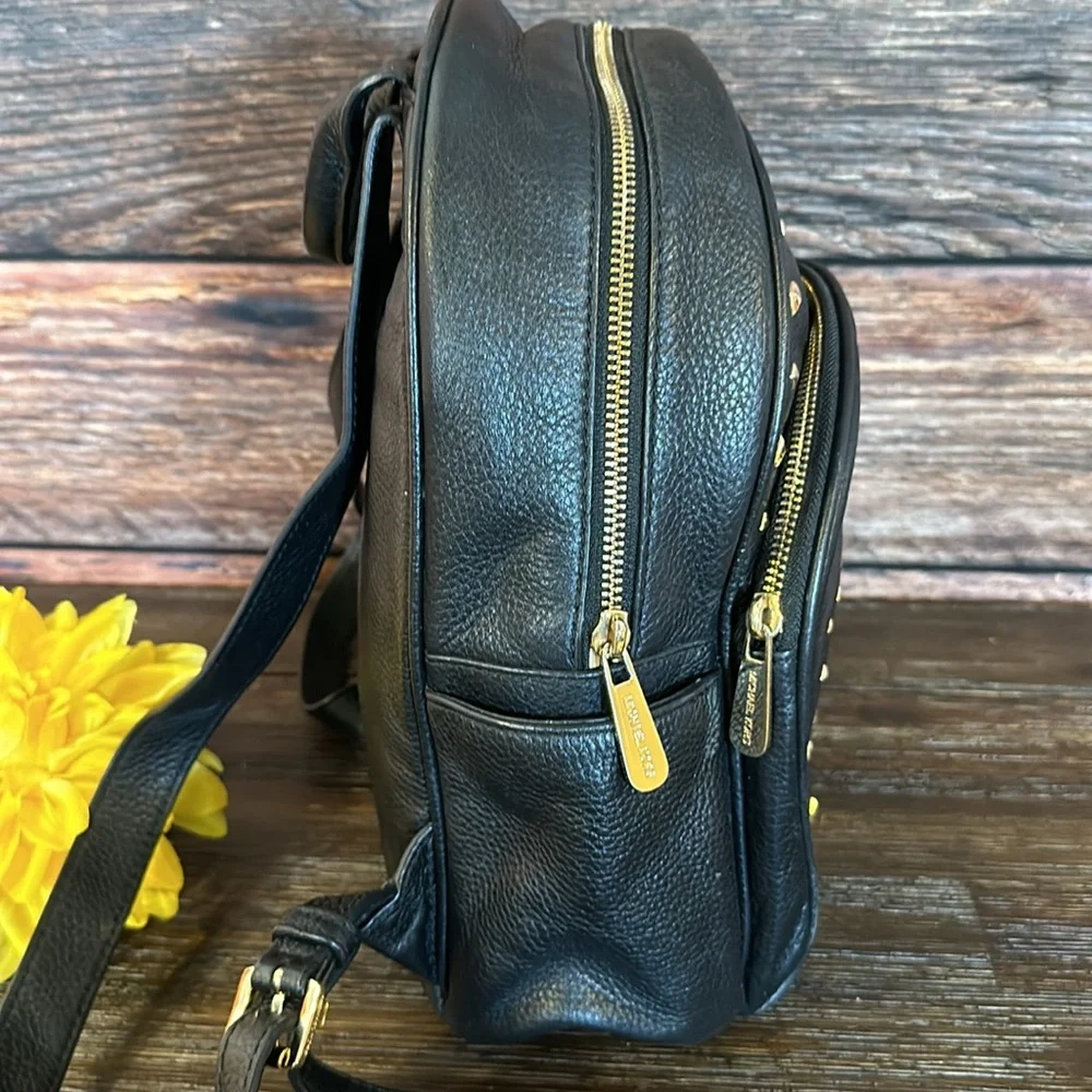 MICHAEL KORS Abbey Medium Studded Black Pebbled Leather Backpack!
